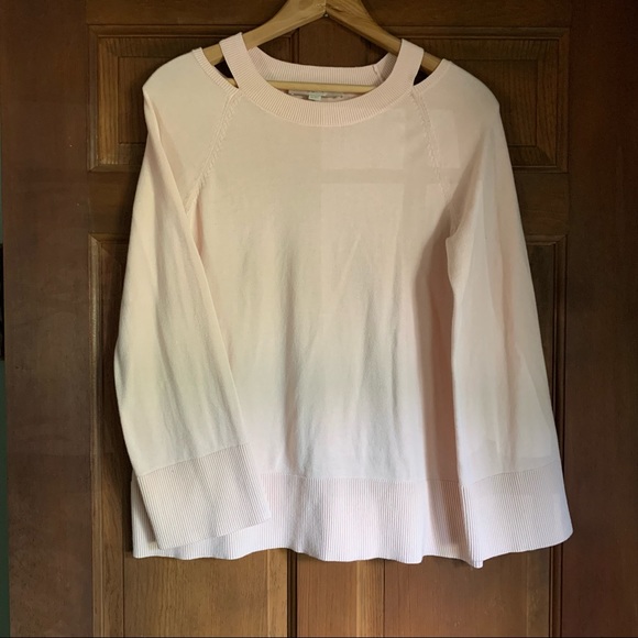 💰CLEARANCE💰 LOFT Ann Taylor blush pink bell sleeve cut out cotton sweater XS - Picture 1 of 8